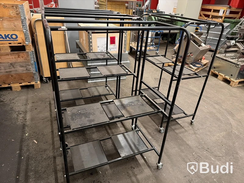 4 st. Rullvagn, Bakers AB, metall, svart, fyra hyllor