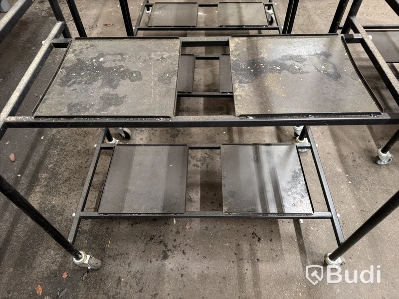 4 st. Rullvagn, Bakers AB, metall, svart, fyra hyllor