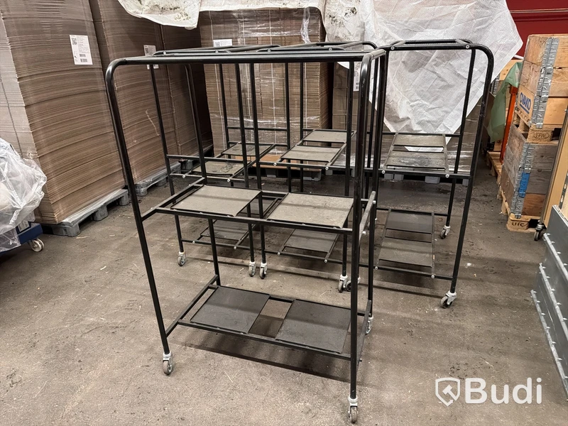 4 st. Rullvagn, Bakers AB, metall, svart, fyra hyllor