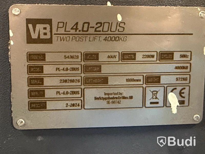 2-pelarlyft VB PL4.0-2DUS, 4000 kg