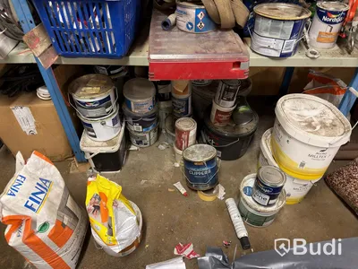 Metal shelving unit with contents