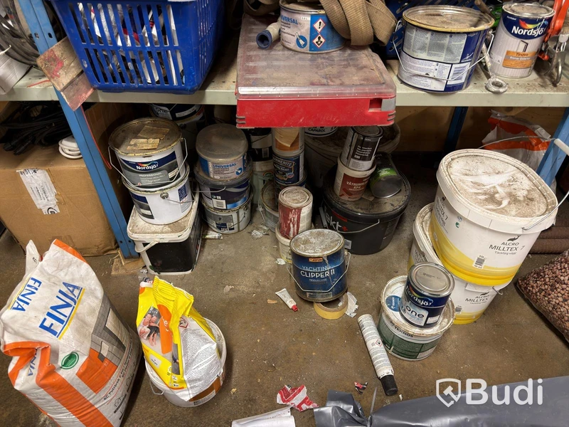Metal shelving unit with contents
