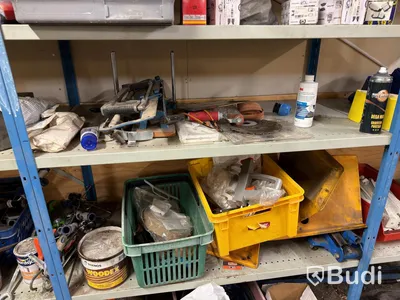 Metal shelving unit with contents