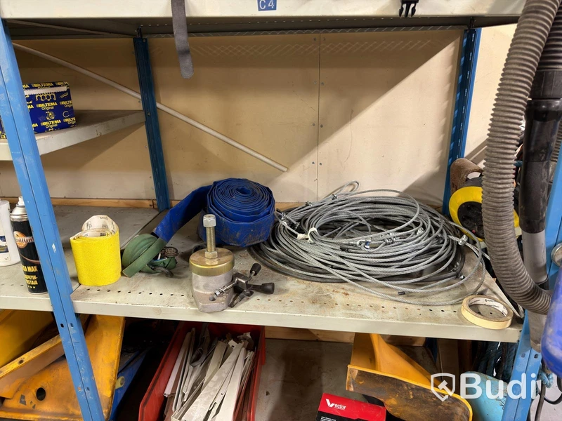Metal shelving unit with contents