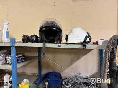Metal shelving unit with contents