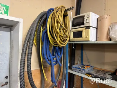 Metal shelving unit with contents