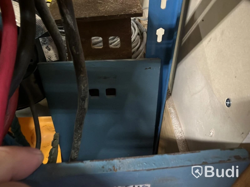 Metal shelving unit with contents