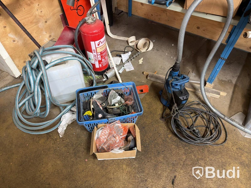 Metal shelving unit with contents