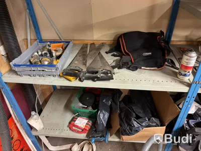 Metal shelving unit with contents