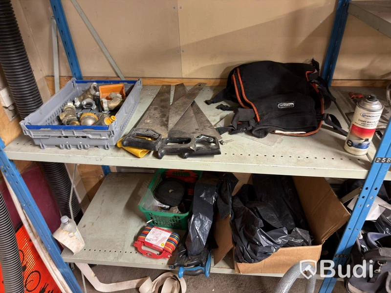 Metal shelving unit with contents