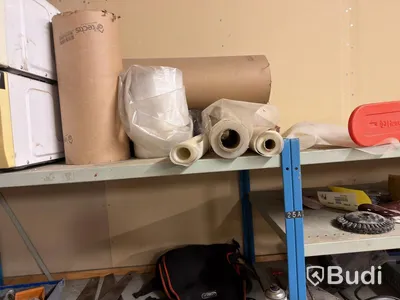 Metal shelving unit with contents