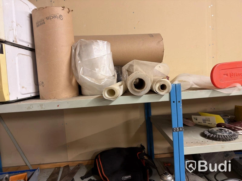 Metal shelving unit with contents