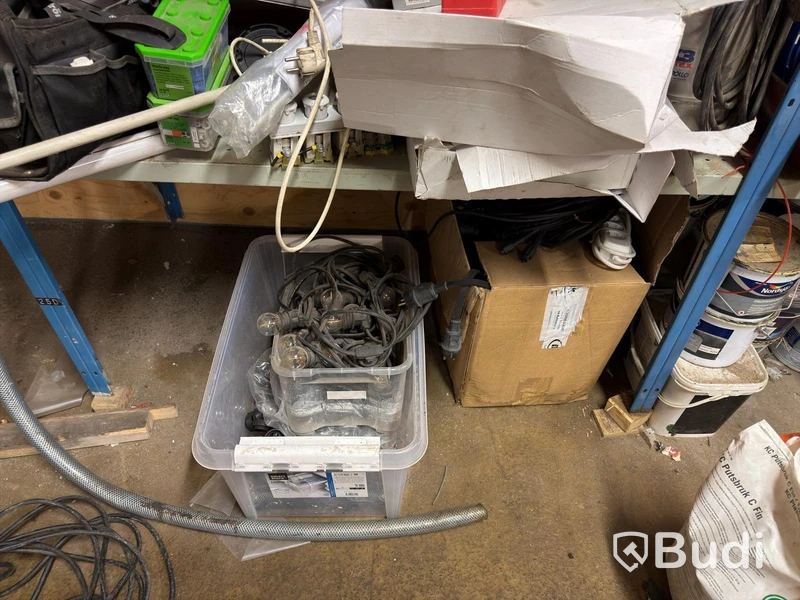 Metal shelving unit with contents