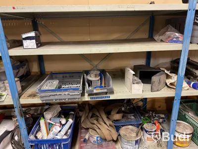 Metal shelving unit with contents
