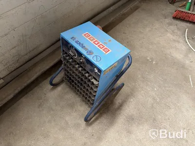 Metal shelving units with contents, ladders, etc.