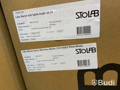 Stol inkl. dyna Stolab, Lilla Åland, björk, vit samt Lilla Åland dyna rosa/vit. Tot. ord. pris inkl. moms ca: 5700 kr