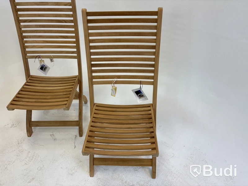 2 st. Ihopfällbara trästolar Brafab Calcutta chair stainless, 1996/Dj6212R. Ord. pris inkl. moms: ca 5000 kr.