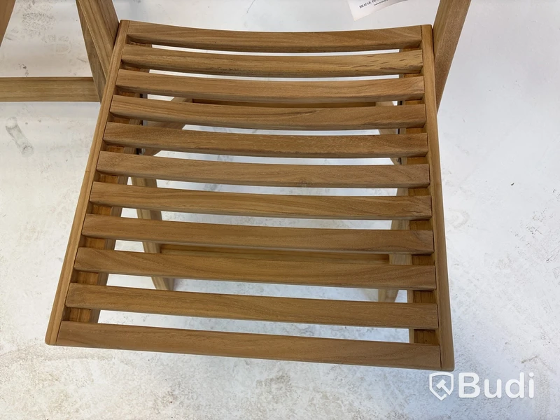 2 st. Ihopfällbara trästolar Brafab Calcutta chair stainless, 1996/Dj6212R. Ord. pris inkl. moms: ca 5000 kr.