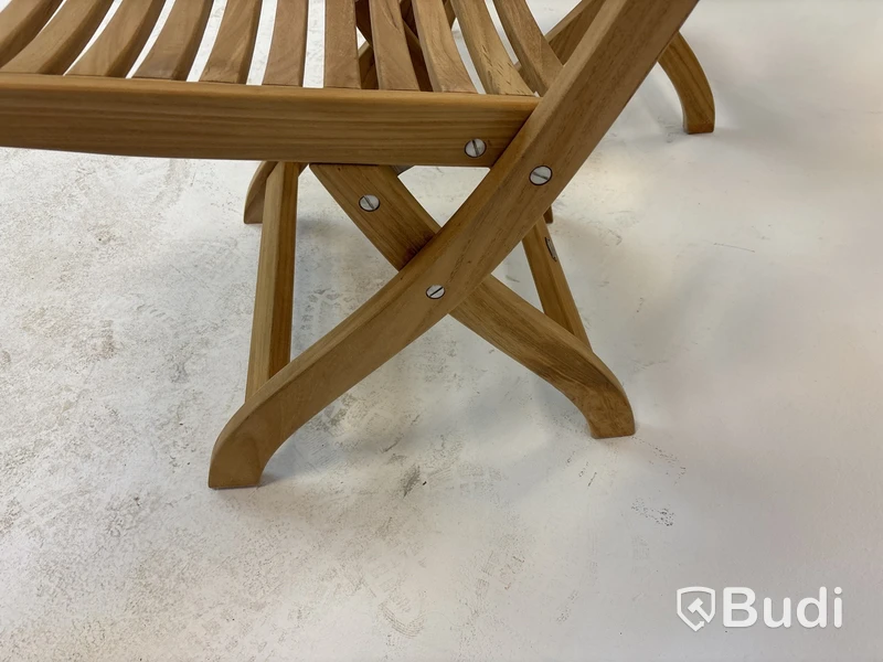 2 st. Ihopfällbara trästolar Brafab Calcutta chair stainless, 1996/Dj6212R. Ord. pris inkl. moms: ca 5000 kr.