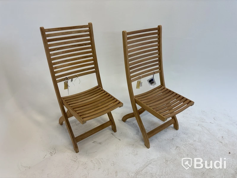 2 st. Ihopfällbara trästolar Brafab Calcutta chair stainless, 1996/Dj6212R. Ord. pris inkl. moms: ca 5000 kr.