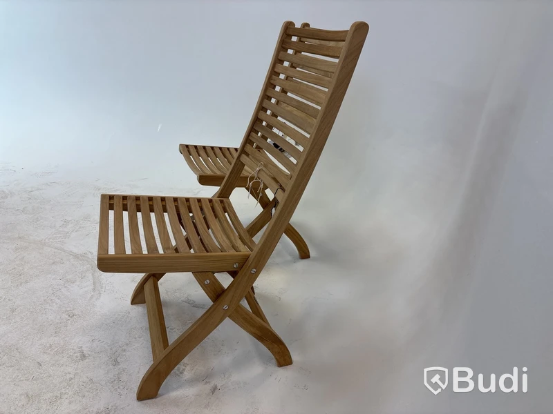 2 st. Ihopfällbara trästolar Brafab Calcutta chair stainless, 1996/Dj6212R. Ord. pris inkl. moms: ca 5000 kr.
