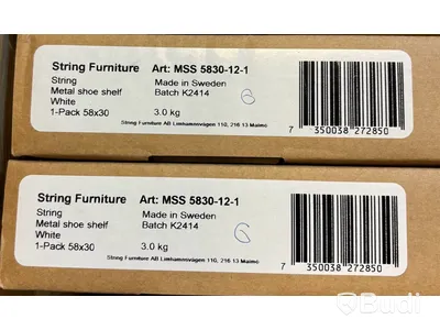 2 st. Skohylla String, vit 58x30, Totalt ord. pris inkl. moms: ca 1600 kr