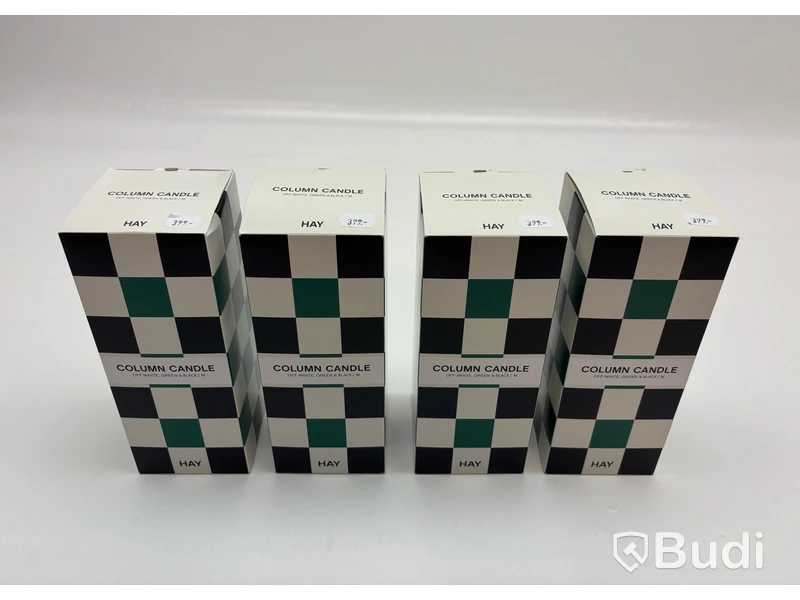 4 st. Column candle HAY, off-white, green & black M, Totalt ord. pris inkl. moms: ca 1600 kr