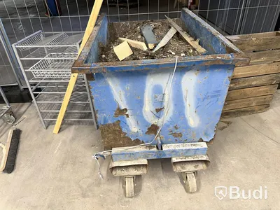 Byggcontainer, blå, på hjul