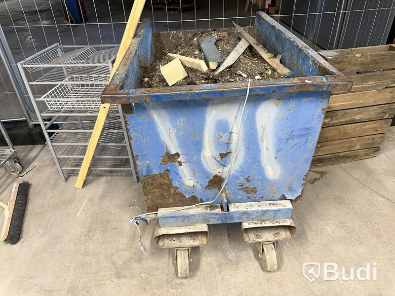 Byggcontainer, blå, på hjul