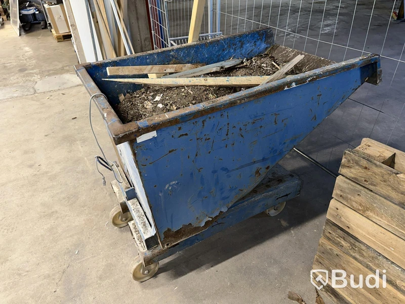 Byggcontainer, blå, på hjul