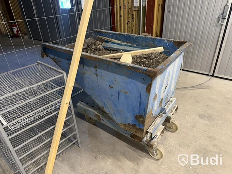 Byggcontainer, blå, på hjul