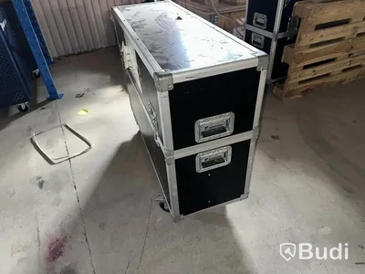 Flight cases, black, on wheels, 2 pieces.