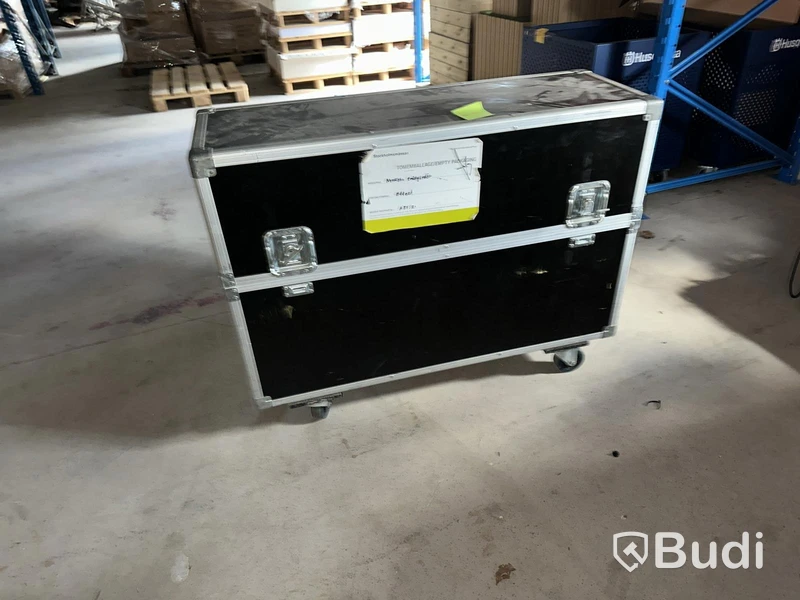 Flight cases, black, on wheels, 2 pieces.