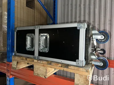 Flight cases, black, on wheels, 2 pieces.