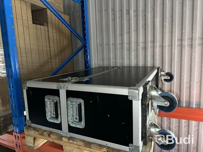 Flight cases, black, on wheels, 2 pieces.