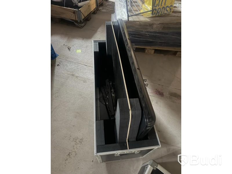 Flight cases, black, on wheels, 2 pieces.