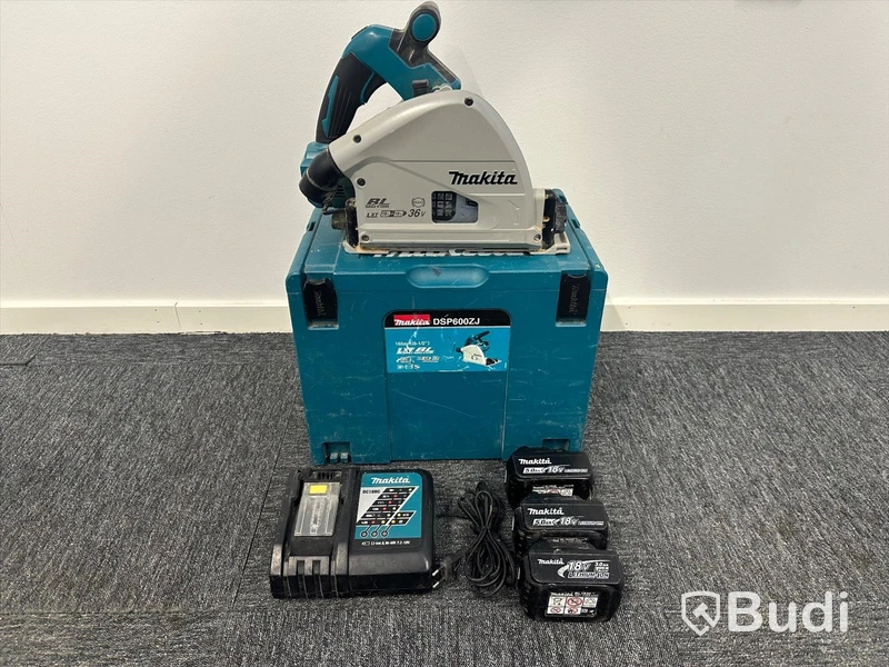 Sänksåg Makita DSP600, batteriladdare Makita DC18RCT och 3st 18V litiumjonbatterier Makita BL1830