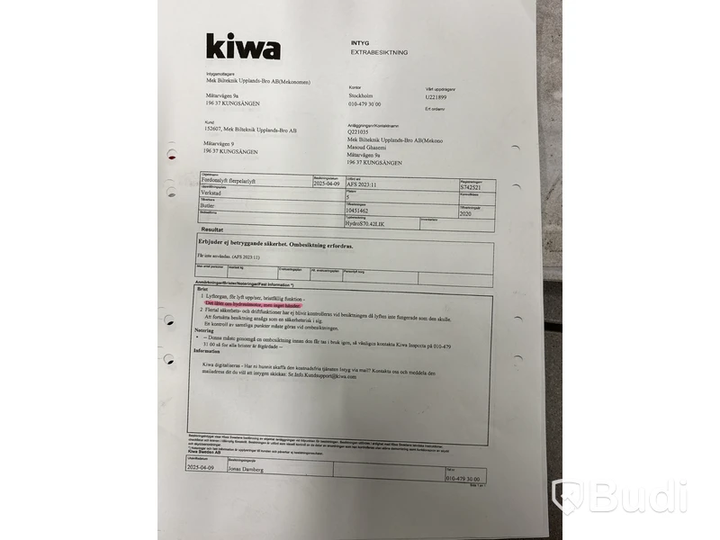 Fordonslyft / Flerpelarlyft Kiwa, 4200 kg