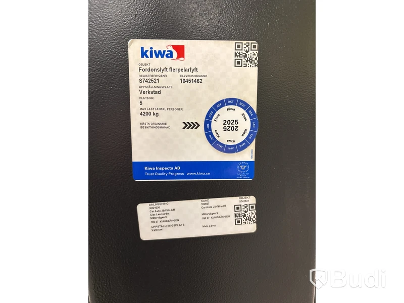 Fordonslyft / Flerpelarlyft Kiwa, 4200 kg