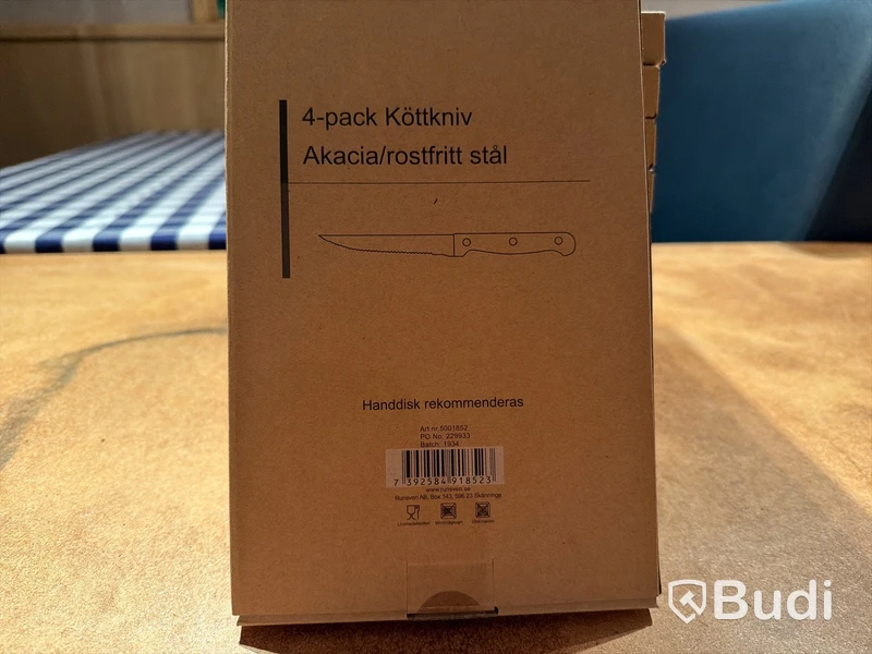 4-pack köttknivar, Akacia/rostfritt stål