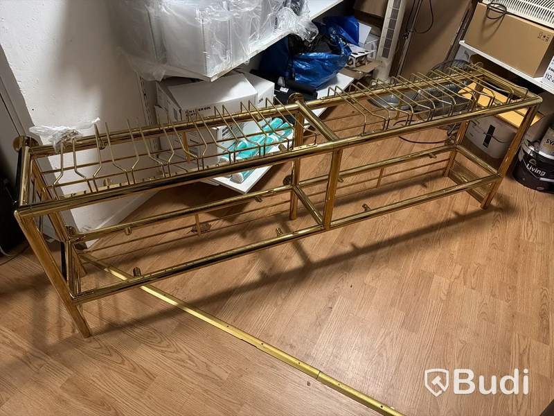 Backbarhylla i mässing med glashäng, 2 meter