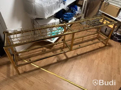 Backbarhylla i mässing med glashäng, 2 meter