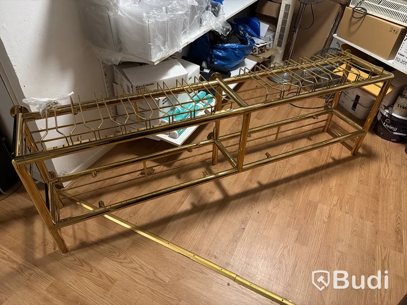 Backbarhylla i mässing med glashäng, 2 meter