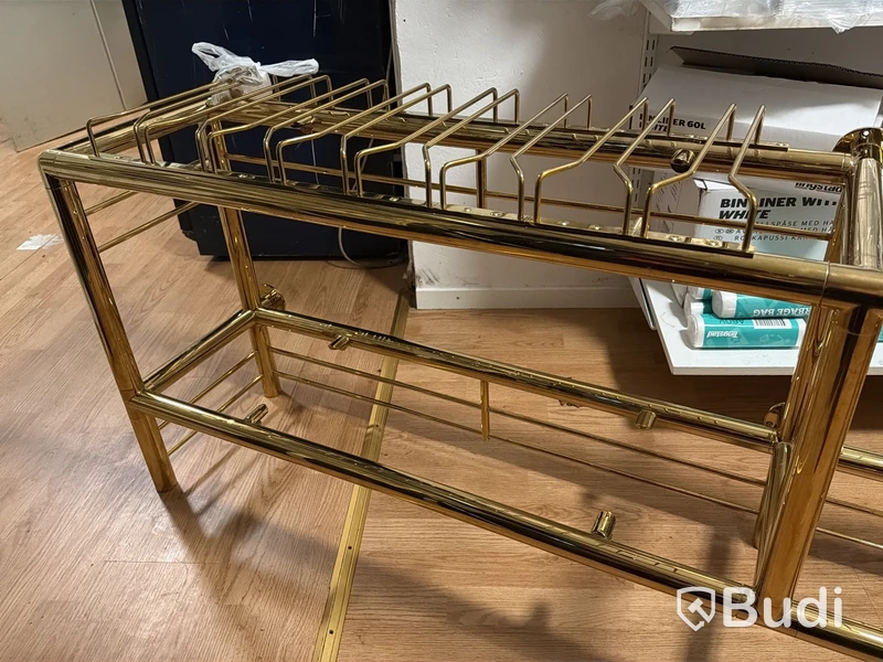 Backbarhylla i mässing med glashäng, 2 meter