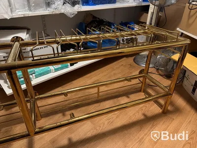 Backbarhylla i mässing med glashäng, 2 meter
