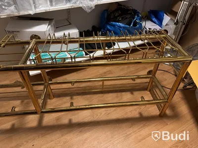 Backbarhylla i mässing med glashäng, 2 meter