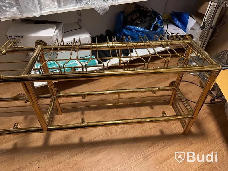 Backbarhylla i mässing med glashäng, 2 meter
