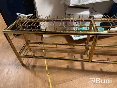 Backbarhylla i mässing med glashäng, 2 meter