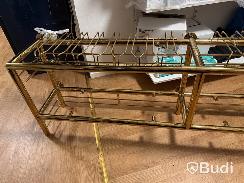 Backbarhylla i mässing med glashäng, 2 meter