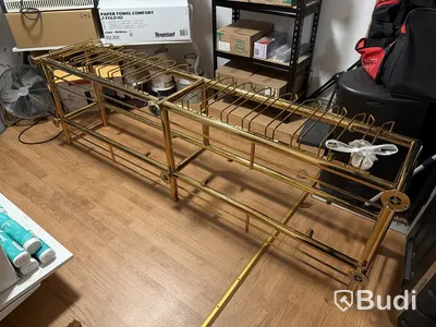Backbarhylla i mässing med glashäng, 2 meter